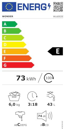 Wonder Lavadora 6Kg Carga Frontal Blanco WL6002E. 1750W, 1000rpm, 16 Programas, Función Stop&Go, Clase de Eficiencia Energética E