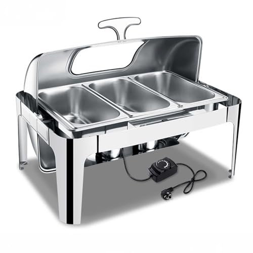 Catering Insulation Tray,Portable Chafing Dish Buffet Set, with Roll Top Lid, food warmer Catering Tray with Lid, Stainless Steel Fuel Rack, and Water Tray - Perfect for Weddings, Parties, a