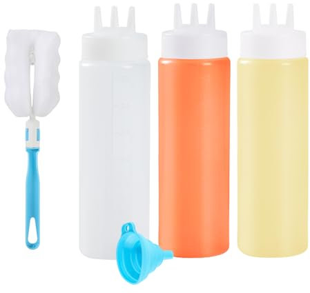 YRYUNRUI 3 Pcs Condiment Squeeze Bottles, 3 Hole Squirt Squeeze Sauce Bottles, Reusable Dust-Proof Salad Dressing Shaker Bottle for Ketchup Sauce Vinegar syrup Oil BBQ Dressing Paint 350ml