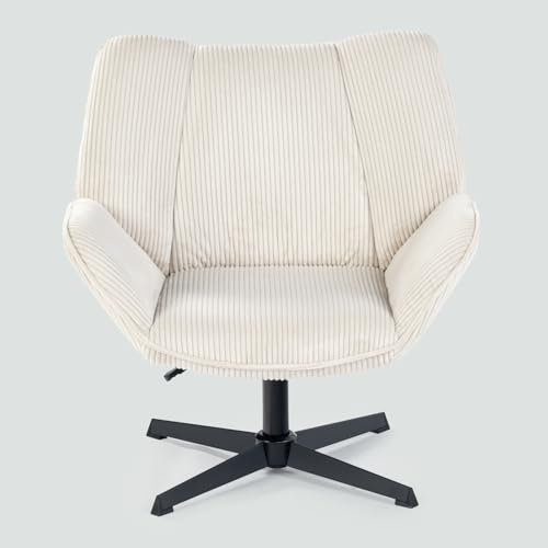 MEUBLE COSY Poltrona Imbottita Girevole Sedia da Salotto per Soggiorno Camera Ufficio Poltroncina Relax con Seduta Spessa Schienale e Braccioli in Velluto a Coste Beige