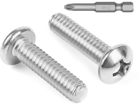 25 PCS 1/4-20 x 1 Phillips Pan Head Machine Screws, Round Head Machine Screw Bolts, 18-8 Stainless Steel (304), Full Thread, Bright Finish