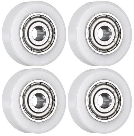 QUARKZMAN 4 Piezas Guía de Rodamiento de Bolas 3 x 15 x 4mm Doble Blindado Rodamientos de Rodillos POM, Rueda de Polea Plana para Muebles, Accesorios de Ferretería, Blanco