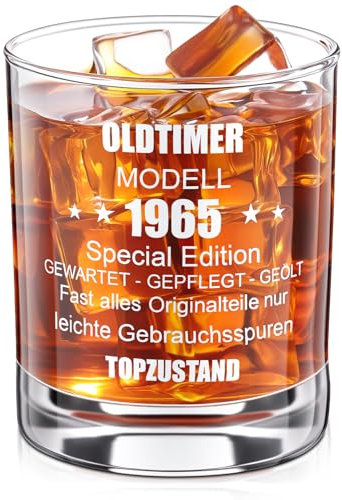 Geiserailie Geschenk zum 60. Geburtstag Weihnachten Whiskyglas mit Gravur Geschenk für Mann 1965 Bester Jahrgang Geburtstagsgeschenk für Papa Opa Whisky Liebhaber