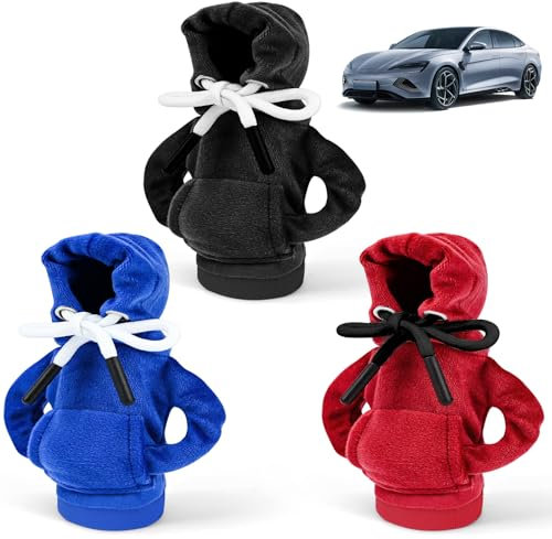 FLEXNOVA 3 Stück Schalthebel Hoodie, Schaltknauf Hoodie Auto Deko für Mini Schaltknauf Abdeckung Überzieher Gangschaltung Pullover Lustige Geschenke Auto Zubehör Gadgets Innenraum Rot Schwarz Blue