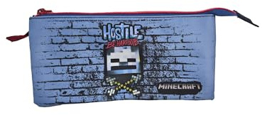 Minecraft Hostile Behaviou Federmäppchen, dreifach, innen gefüttert und mit Reißverschluss, Federmäppchen mit 3 Fächern, 11,5 x 23,5 x 3 cm, bunt, Dreifach-Schulmäppchen
