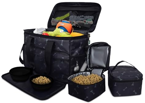 Genérico Bolso de Viaje para Mascotas con Compartimentos para Comida | A Prueba de Derrames + 2 Platos Plegables | Ideal para Perros y Gatos | Diseño Portátil y Duradero