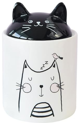 Zerodeko Ceramic Cat Style Jar with Lid Sugar Jar Spice Canister Tea Storage Canister for Candies Mints Kitchen Counter Desktop Decor 12.00 X 7.50 X 7.50 cm