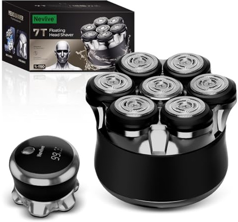 Rasoir électrique rotatif 7D pour homme avec tête magnétique amovible, écran LED, étanchéité IPX7, charge rapide USB-C