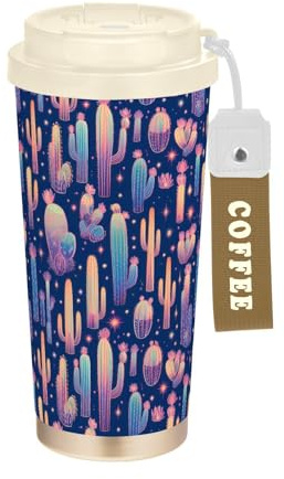 Vaso de café de viaje translúcido de cactus gigante para hombres, tazas para llevar con tapa, tazas aisladas de acero inoxidable para caliente y frío, a prueba de derrames de 17 onzas