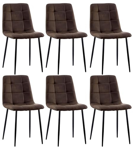 CLIPOP Esszimmerstühle 6er Set Kunstleder Braun, Gepolsterter Sitz Wohnzimmerstuhl mit stabilen Metallbeinen, für Zuhause und Büro (Kunstleder Braun, 6er Set)