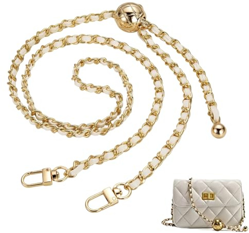 OUDQFCJ Crossbody Tasche Schultergurt Ersatz, Metalltasche Kette, kurze Schultertasche Kette, Handtasche Kettenriemen, Geldbörse Kette mit Schnallen (120cm) (Golden)