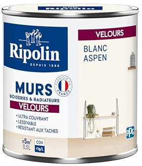 RIPOLIN - Peinture Intérieure Multi-Supports – Murs, Boiseries & Radiateurs – Ultra couvrante - Monocouche - Confort d'application - Aspect Velours - Blanc Aspen - 0,5L
