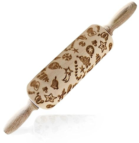 DifenzuSJ Teigrolle für Weihnachten, mit Motiven, ideal für Kekse, Lebkuchenhaus und festliches Geschenk
