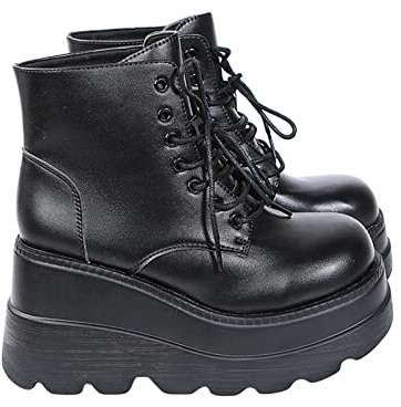 Women's Patent Ankle Boots Platform Gothic Boots Lace up Chunky Combat Wedge Booties Lolita Windbreak Motorcycle Bike Riding Shoes Suitable for Business Party Work Dance Date Disco