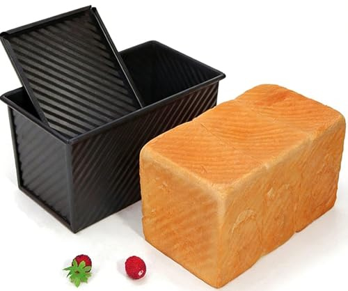 PlushPlumage Loaf Tin with Lid,Non Stick Bread Tins for Baking,Carbon Steel Bread Pan,Loaf Pan with Slide Cover,Non Stick Bakeware for Toast Bread Pan Bread Tins