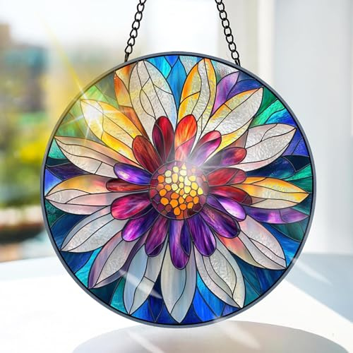 Bimkole BlommaFönsterhänge I Målat Glas Med Solfångare -Knoppar Hängande Fönsterdekoration - för Trädgård, Fönster och Dörr, Jul, Handgjord Suncatcher Dekor 20x20 cm