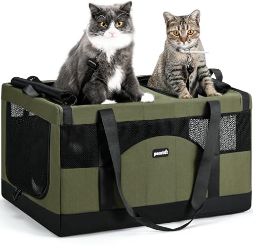 Pecute Trasportino per gatti a doppio scomparto, borsa per il trasporto di gatti ultra stabile, borsa da viaggio traspirante per gatti, traslochi e visite dal veterinario, Verde