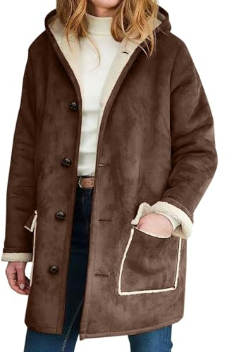 Giacche in pelle scamosciata per le donne Button Down Sherpa foderato in pile Faux Suede Jacket Trench cappotti termici invernali cappotti impermeabili con cappuccio Cappotto moda Capispalla in pelle