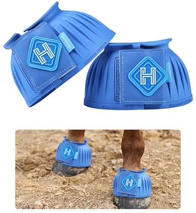 Harrison Howard Rubber Bell Boots Leather Touch-Close Overreach Boots Hoof Protection for Horses Sold in Pairs Cobalt Blue S