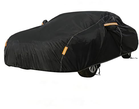 Car Cover Waterproof All Weather Heavy Duty Full Sedan Car Covers Outdoor Sun Uv Protection Windproof Exterior Covers with Right Side Zipper, Universal Fit for Sedan (177-193 inch)
