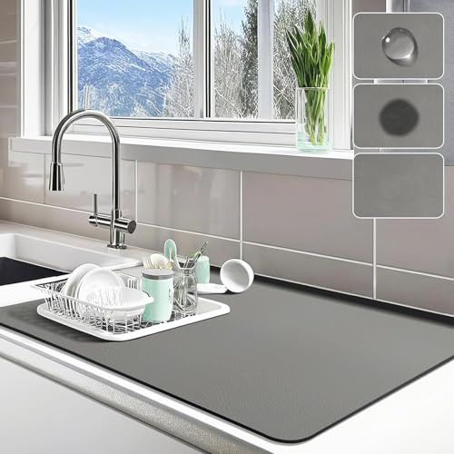 Super Absorbente Alfombrilla Escurreplatos, Antideslizante Secado Rápido Alfombrilla Fregadero Cocina Esterilla de Secado para Cafetera Protector de Encimera (Gris, 40x60cm)