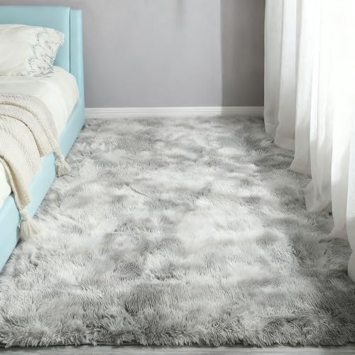 LIHUANE Hochflor Flauschig Teppich 40 x 290 cm Super Soft Shaggy Modern Flauschiger Fellteppich Anti-Rutsch Unterseite Fürs Wohnzimmer, Schlafzimmer Und Kinderzimmer, Hellgrau