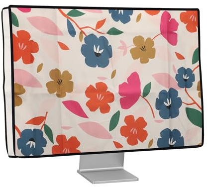 kwmobile Housse écran ordinateur compatible avec 27-28 moniteur housse écran ordinateur - Protection d'écran PC moniteur en lin - fuchsia-bleu foncé-crème