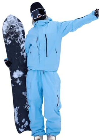 HOTIAN Herren Damen Skianzug Skijacke und Skihose Set Baggy Schneeanzug Zweiteilig Wasserdicht Winter Warm Winddicht Atmungsaktiv Skikleidung