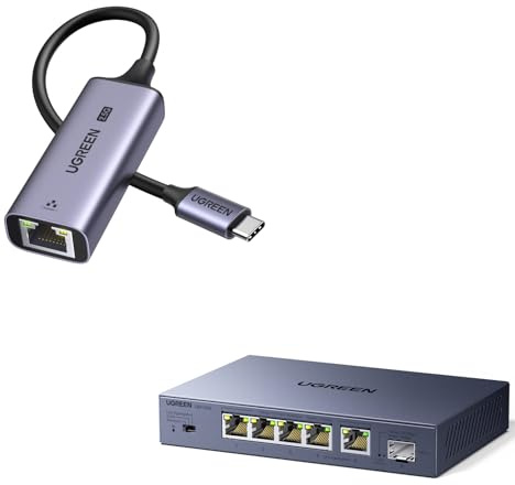 UGREEN Switch Ethernet 5 Ports Ethernet 2.5G 1 Port SFP+ 10G Switch RJ45 Boitier Métal 4KV Protection Contre la Foudre Multiprise RJ45 Montage Mural Agrégation de Liens Compatible avec PC Nas Caméra