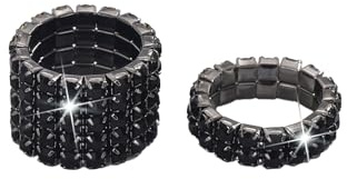 Floruvia 2 Pezzi Set di Anelli Elastici in Cristallo Nero per Donne, Strass Brillanti Anelli Elatici per Dita, Gioielli di Anelli Impilabili Scintillanti