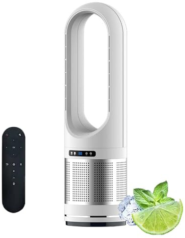 Ventilateur sans pales 45cm(18 Pouces) Ventilateur Tour télécommande Fonctions Chaud et Froid 8 Vitesses Oscillation à 80° minuterie h Affichage LED Ventilation Portable la Maison