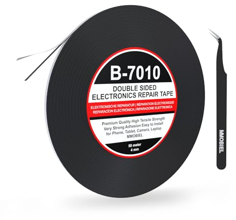 MMOBIEL Nastro Biadesivo 4mm, Rotolo da 50m - Nastro di Montaggio Nero con Forte Adesivo Acrilico per Riparazione di Display LCD, Vetro, Schermo, Telefono, Tablet, Laptop - Inclusa Pinzetta