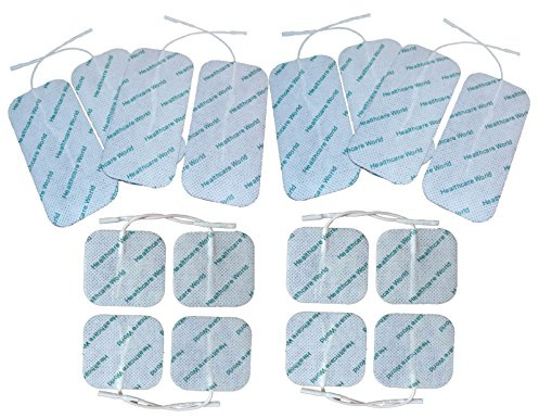 TENS/EMS Elektroden Vorverdrahtet mit hochwertigem selbstklebendem Gel Combo Pack 8 Square 5 x 5 cm und 8 Large 5x10cm Healthcare World