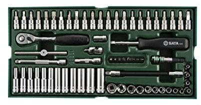 SATA ST09901SJ 66 Pieza Juego de bandejas de Dados Métricos de 6 Puntas con Cuadro de 1/4”