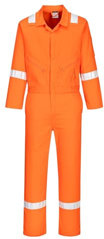 Portwest C814 Iona Enhanced Cotton Coverall Moisture Wicking Fabric | Orange, 3X Large, UPF 40+, EN 17353, Regular Fit, Concealed Zip Opening, Two-Way Zip, Reflective Tape, Phone Pocket, Workwear