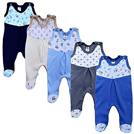 MEA BABY Unisex-spjälsäng med tryck, bomull, 5-pack. Baby-spjälsäng för flickor och pojkar, Storlek 74, Blå