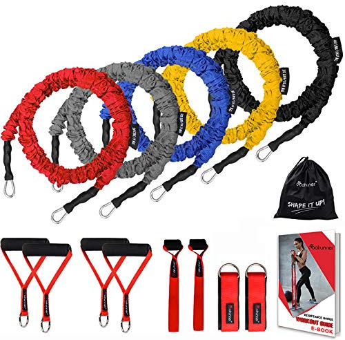 Coolrunner 14-teiliges Widerstandsbänder-Set, Übungsschläuche, 9 kg bis 18 kg Trainingsbänder mit Griffen, Knöchelriemen, elastische Übungsbänder für Männer und Frauen – bis zu 68 kg