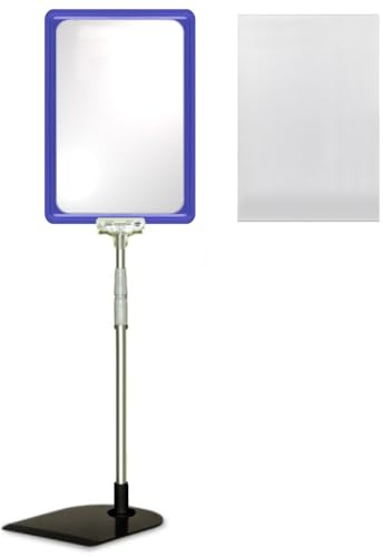 Plakatständer DIN A4 Rahmen blau mit U-Tasche, Teleskopständer mit schwarzem Kunststofffuß, höhenverstellbar bis 58 cm, Aufsteller, Kundenstopper