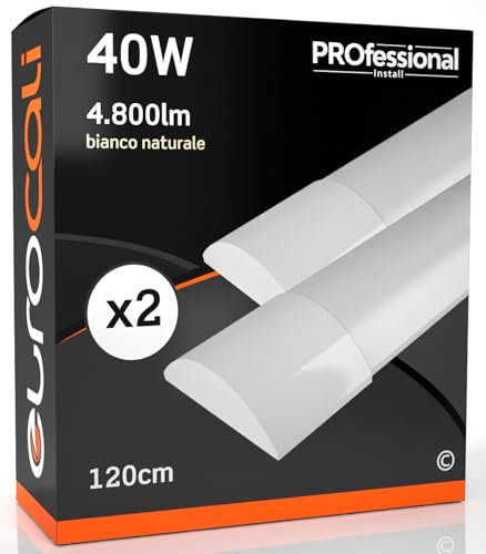 Eurocali 2x Plafoniere LED 40W 120cm Professionale Alta Efficienza Garanzia 5 Anni 4800 lumen - Forma: Tubo Prismatico Slim - Luce Bianco Naturale 4000K - Fascio Luminoso 120°
