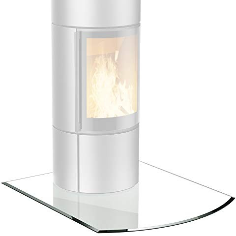 BIJON Glasplatte Segmentbogen für Kaminofen mit Dichtlippe, Glasbodenplatte - Funkenschutzplatte Glas mit Facettenschliff, Kamin Hitzeschutz, ESG Sicherheitsglas 100 x 100 cm x 8mm