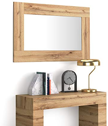 MOBILI FIVER, Evolution Rechteckiger Wandspiegel, 118 x 73 cm, rustikale Eiche, Made In Italy