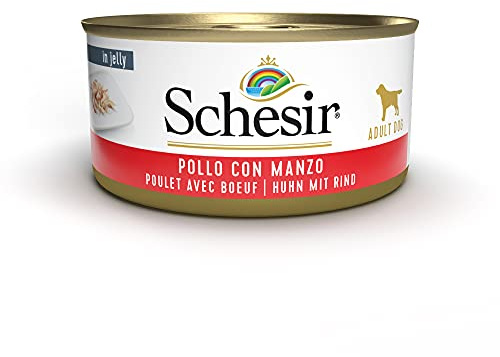 Schesir, Feuchtnahrung für erwachsene Hunde mit Hähnchen und Aloe in weichem Gelee (18 Dosen à 150 g)