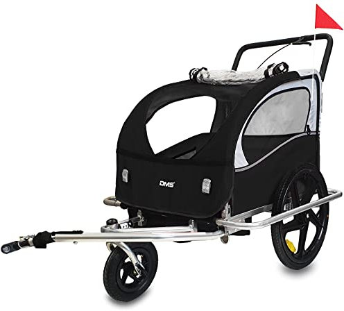 DMS® cykelvagn, 2-i-1 cykelvagn, cykelkärra, joggare, cykelvagn för 2 barn, 5-punkts säkerhetsbälte, cykelskydd FH-02