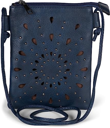 styleBREAKER Bolsa de Hombro para Damas con Cortes en Forma de Flor étnica y Tachuelas, Bolsa de Hombro, Bolso, Bolso 02012304, Color:Azul Oscuro