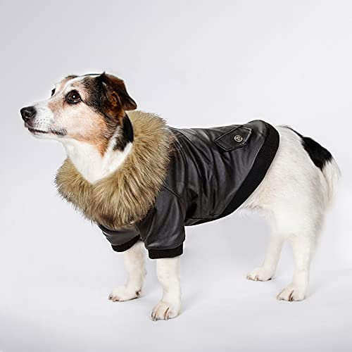 PETLESO Hundebekleidung Winter Hundemantel Warm Fleece Hundejacke Aufknöpfen Leder Winterjacke für Klein/Mittel Hunde - XXL