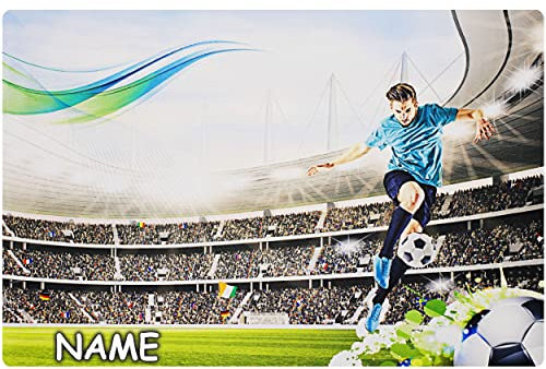 alles-meine.de GmbH Schreibtischunterlage/Unterlage - Fußball - inkl. Name - 60 cm * 40 cm - Soft Touch - rutschfest & antirutsch - Stoff Textil - Tischunterlage/Knetunterlag..