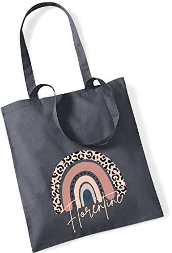 Jutebeutel bedruckt mit Namen & rosa Regenbogen LEO-Print |Stofftasche Baumwolle inkl. Namensaufdruck für Mädchen | Personalisierter Kinderbeutel Tragetasche für Krippe, Kindergarten, Schule