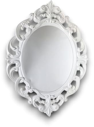 KORAT Specchio Ovale da Parete 60x80 cm con Cornice Barocca Bianca Design Elegante in Stile Vintage, Decorativo per Soggiorno, Camera da Letto, Ingresso o Bagno Finitura Opaca Classica