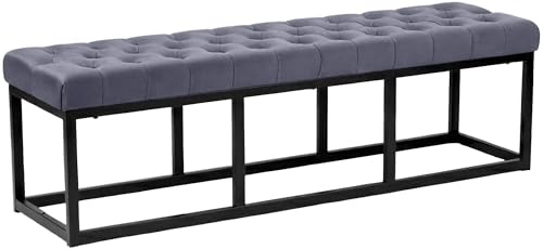 CLP Panca Polson, Moderna, Struttura Nera, Velluto, Trapuntata, Protezioni per Pavimenti, Design, Colore:Grigio, Dimensione:150 cm