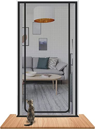 Cat screen Door Fits Door Size 110cm x 220cm, Heavy Duty Pet Proof Screen Door, Prevent Dogs Cats from Running around, Pet Partition Door Screen Net, Double Zip